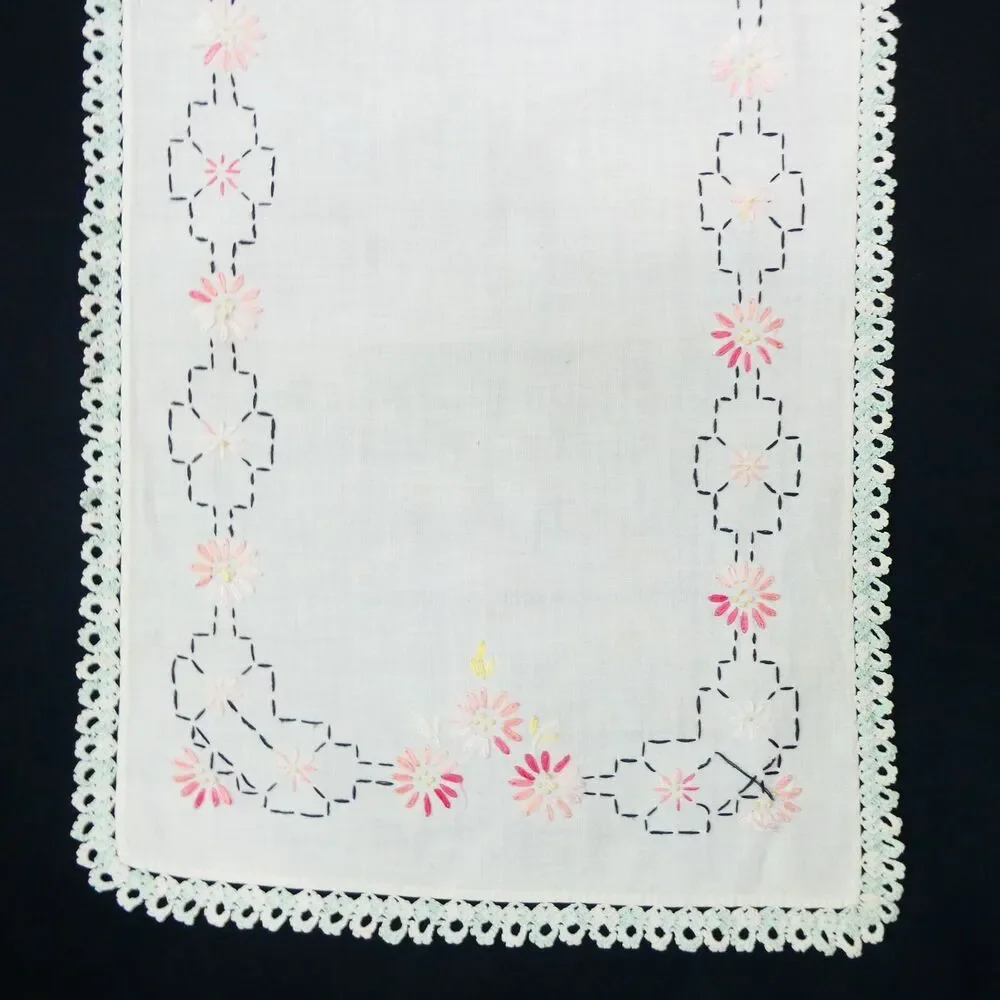 Set‎ of 4 Vintage Embroidered Linens Table Dresser Oval Rectangle Crochet Edge
